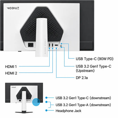 BenQ MOBIUZ EX321UZ 32 Inch 4K QD-OLED Gaming Monitor rear connectivity ports including HDMI DP and USB-C -tpstech.in
