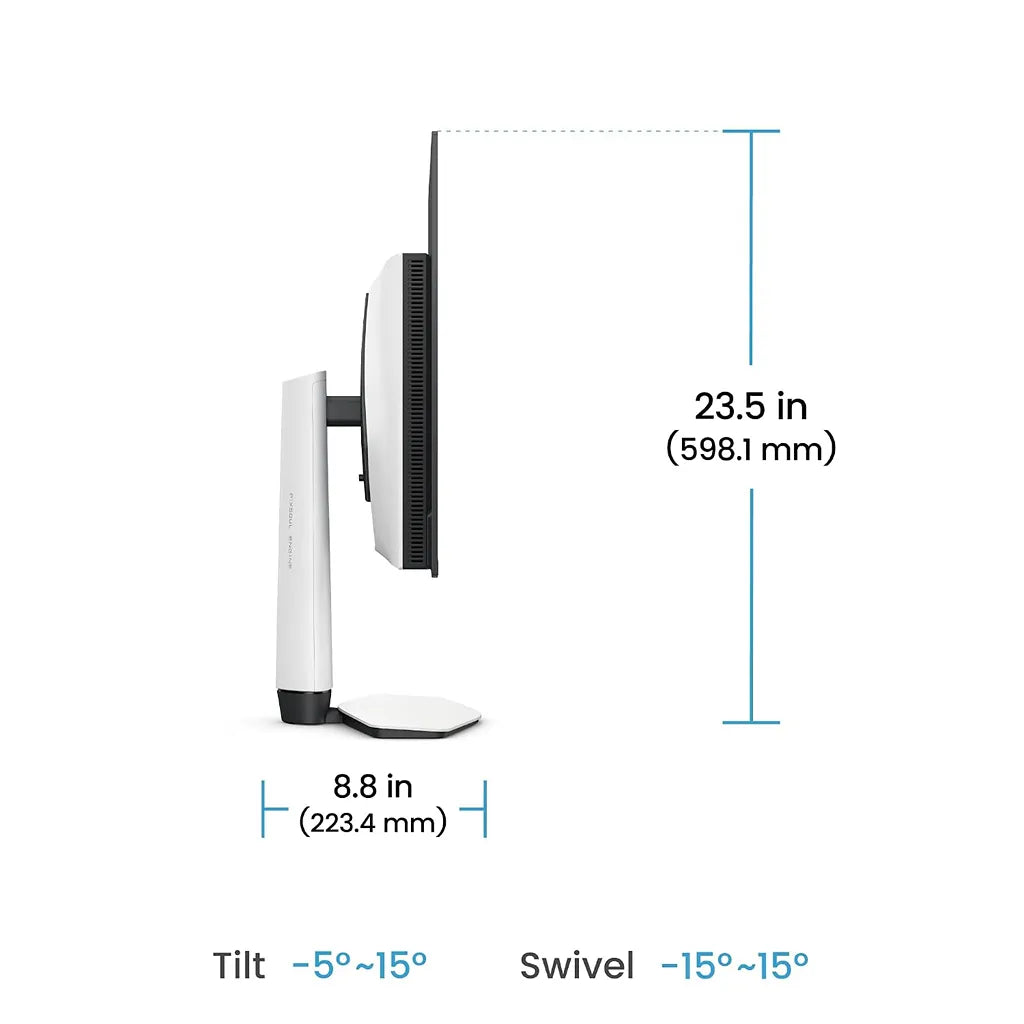 BenQ MOBIUZ EX321UZ 32 Inch 4K QD-OLED Gaming Monitor side view showing tilt and swivel ergonomic adjustments -tpstech.in