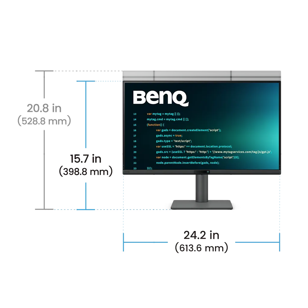BenQ RD270Q height adjustable programming monitor with ergonomic stand adjustment dimensions -tpstech.in