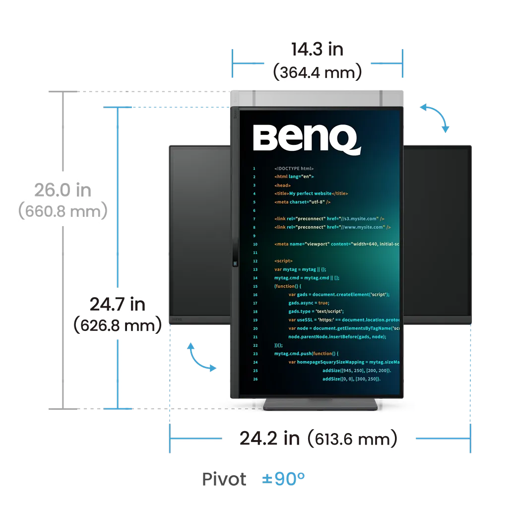 BenQ RD270Q monitor with 90-degree pivot and height adjustment for flexible programming workspace -tpstech.in