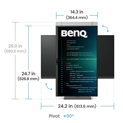BenQ RD270Q monitor with 90-degree pivot and height adjustment for flexible programming workspace -tpstech.in