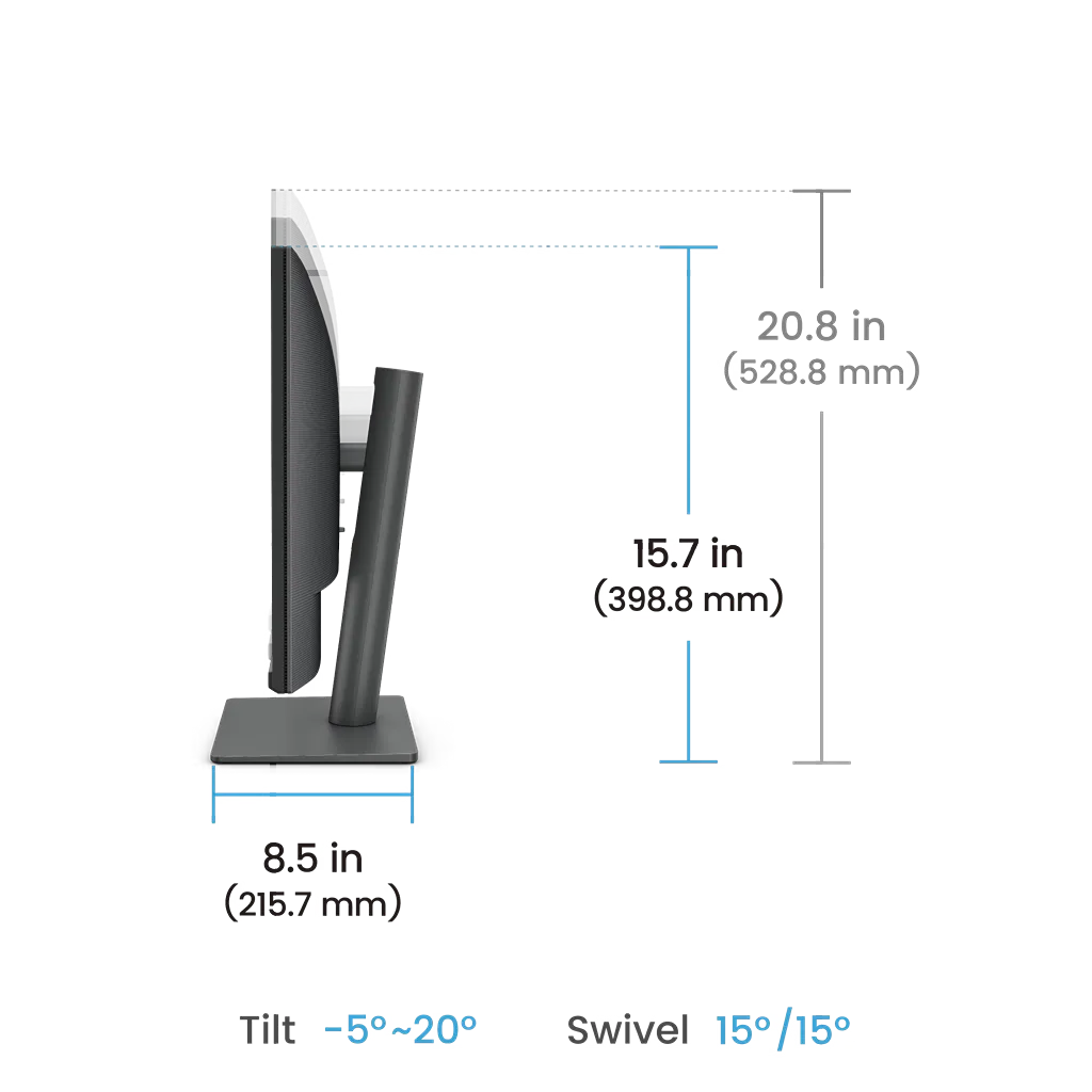 BenQ RD270Q side profile showing ergonomic tilt swivel and height adjustable monitor stand -tpstech.in