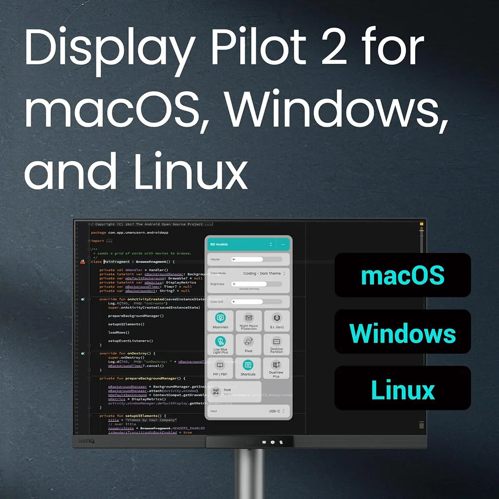 BenQ RD280UG monitor with Display Pilot 2 software support for Windows, macOS and Linux -tpstech.in