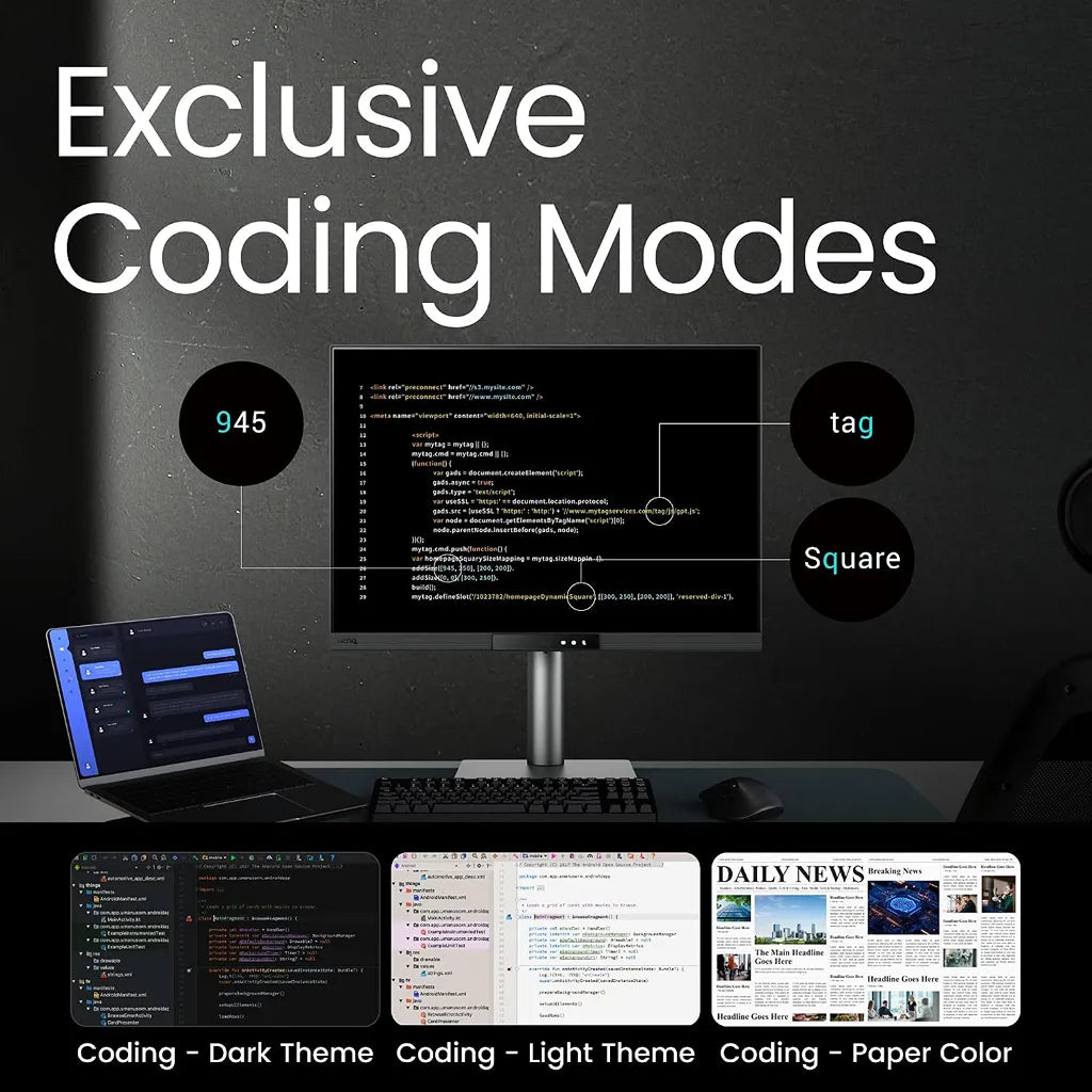BenQ RD280UG monitor with exclusive coding modes including Dark Theme, Light Theme and Paper Color mode -tpstech.in