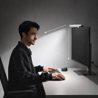 BenQ ScreenBar PRO demonstrating 3rd Generation ASYM-Light technology for glare-free desk illumination and eye comfort -tpstech.in