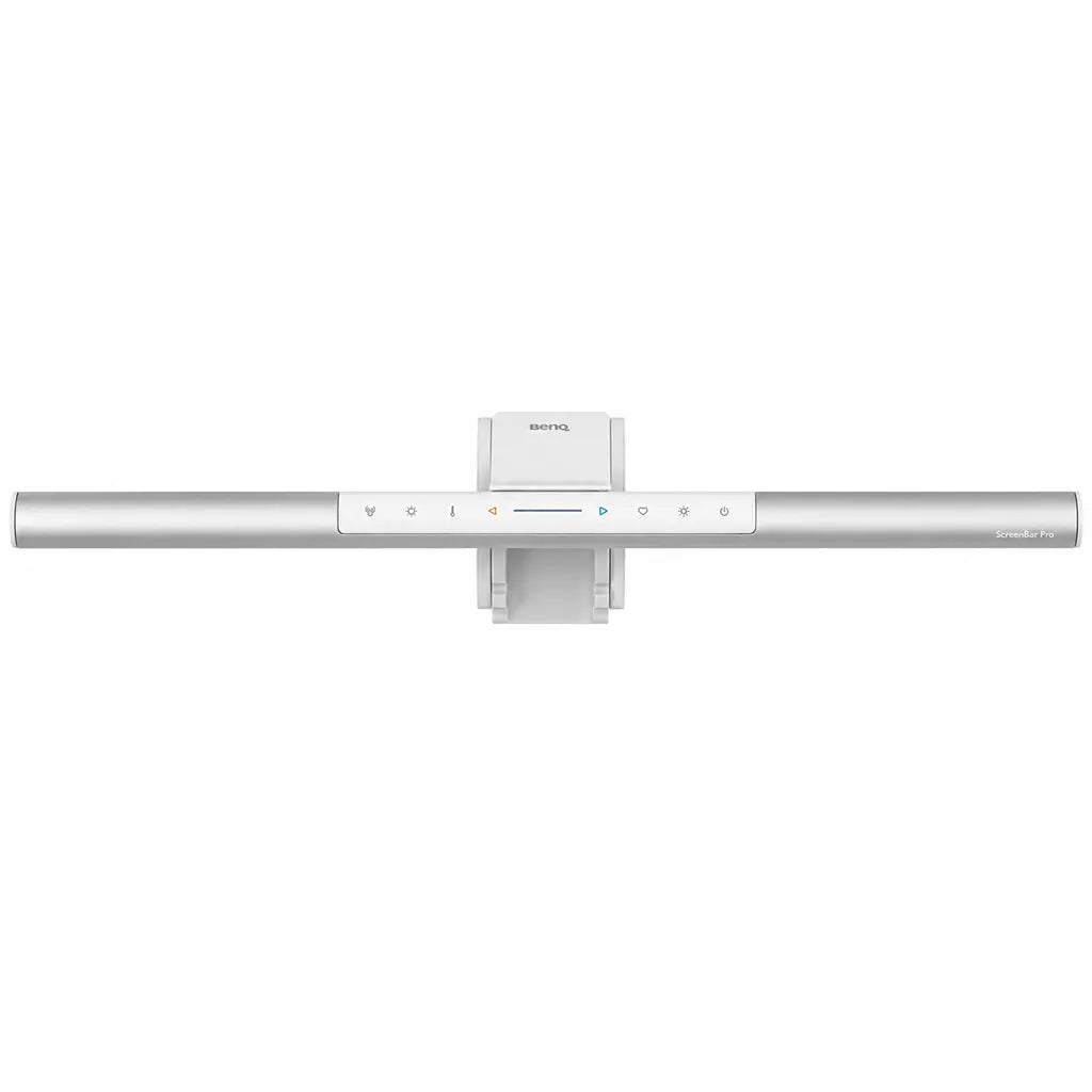 BenQ ScreenBar PRO LED monitor light bar front view with integrated touch controls and patented monitor clamp for glare-free workspace lighting -tpstech.in