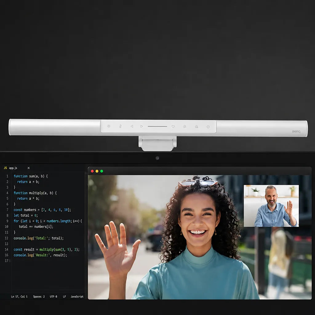 BenQ ScreenBar PRO LED monitor light bar providing eye-friendly lighting for video conferencing, coding and professional work -tpstech.in