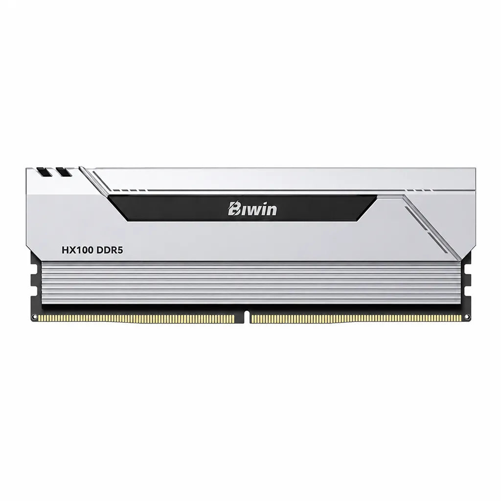 Biwin Black Opal HX100 DDR5 RAM 48GB (2x24GB) 6000MHz CL28 Dual Channel Desktop Memory in Silver front view with premium aluminum heat spreader.