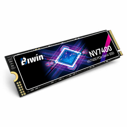 Top perspective view of the Biwin Black Opal NV7400 1TB PCIe 4.0 NVMe M.2 2280 SSD highlighting its premium label design and compact internal storage form factor.