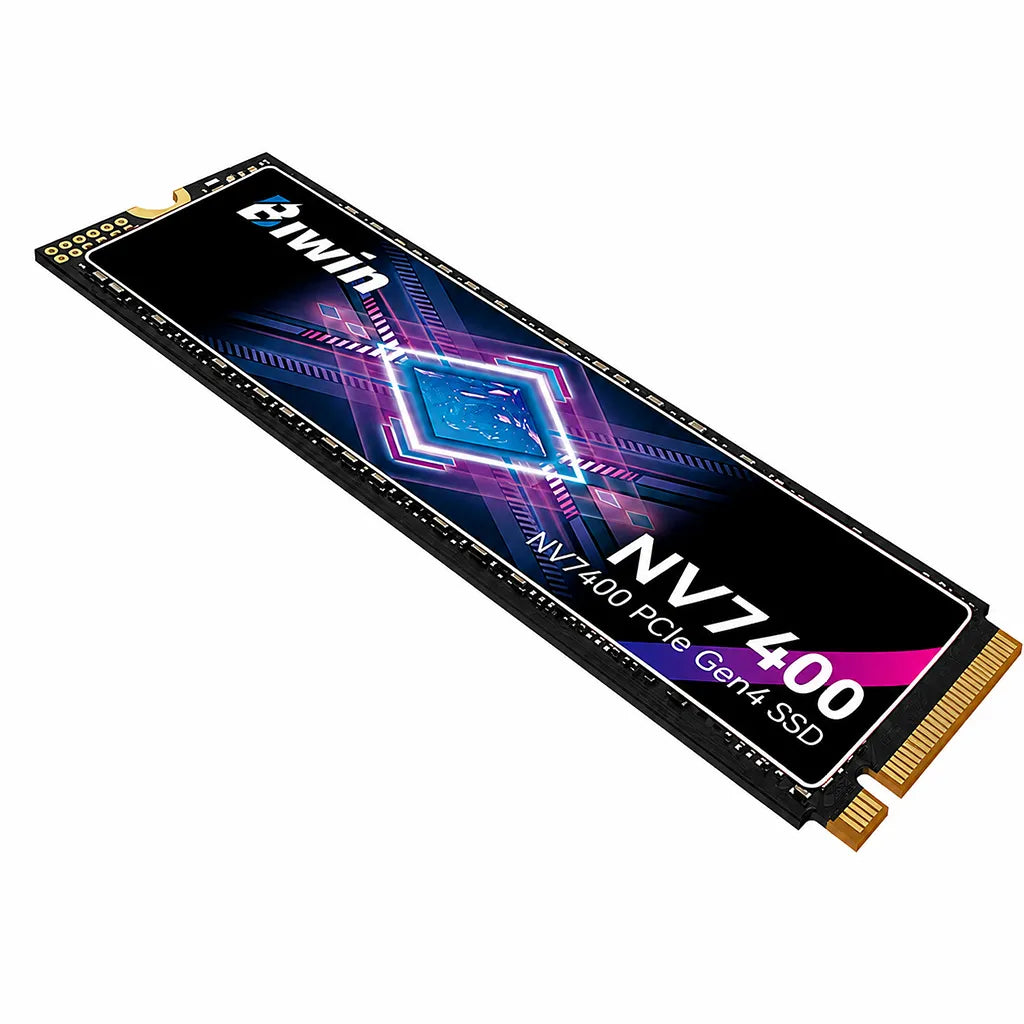 Biwin Black Opal NV7400 1TB PCIe Gen4 NVMe M.2 2280 SSD right angled view designed for gaming, content creation, and high-performance computing.