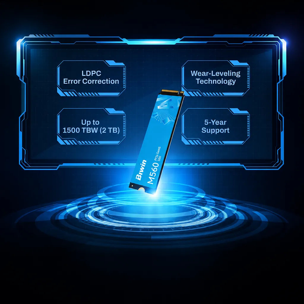 Biwin M560 2TB NVMe SSD with LDPC error correction wear-leveling technology up to 1500 TBW and 5-year support -tpstech.in