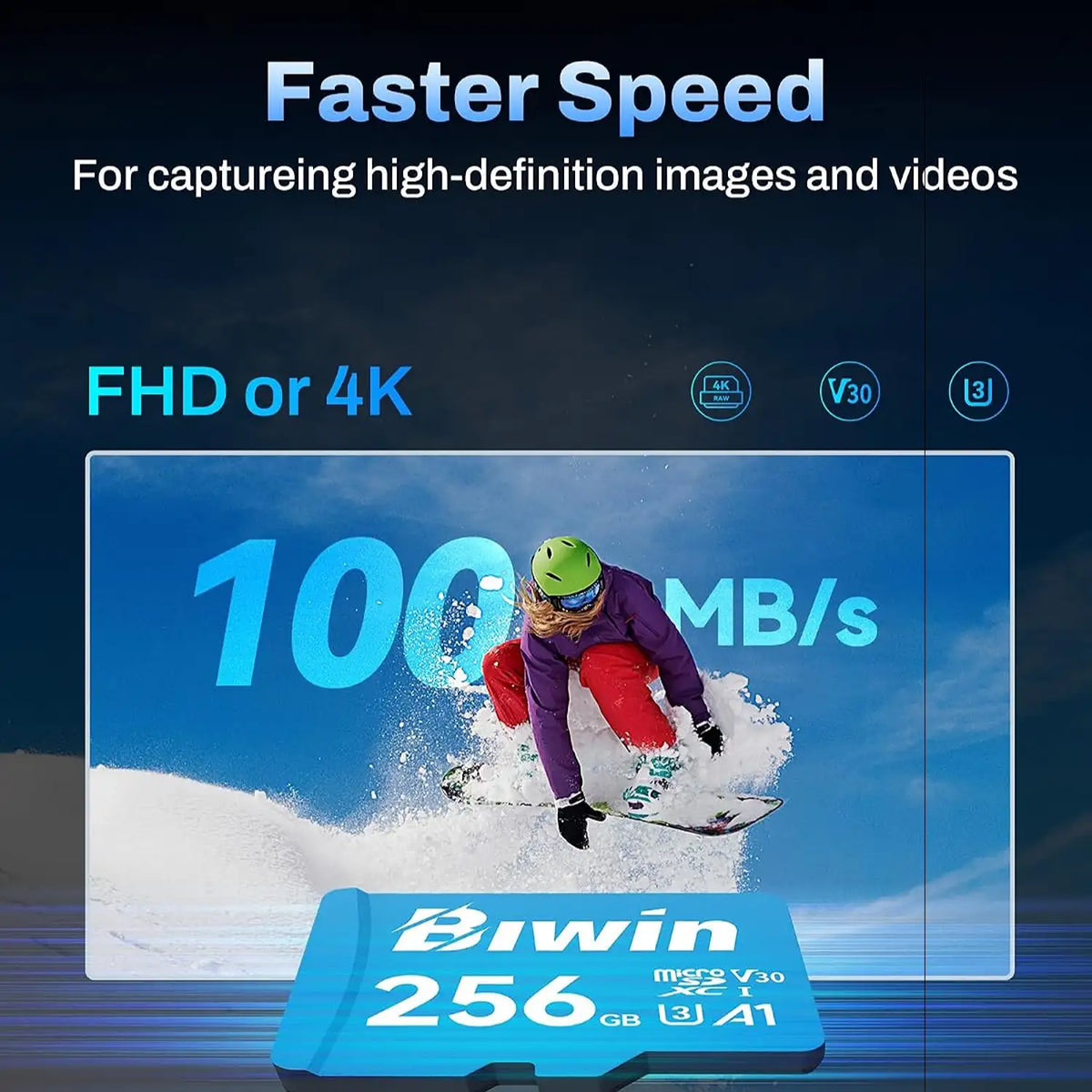 Biwin MS100 256GB MicroSD Card A1 Performance UHS-I C10 U1 V10 100MBps Fast Speed for FHD and 4K Video -tpstech.in