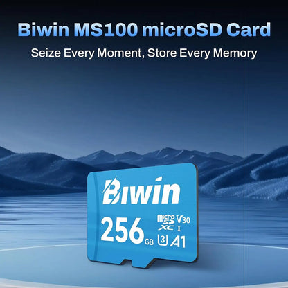 Biwin MS100 256GB MicroSD Card A1 Performance UHS-I C10 U1 V10 Front View -tpstech.in