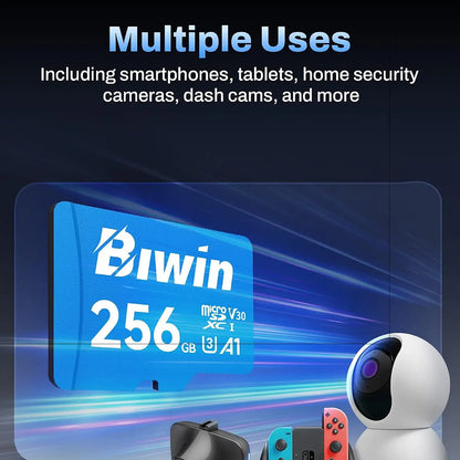 Biwin MS100 256GB MicroSD Card A1 Performance UHS-I C10 U1 V10 Compatibility for Security Cameras Dash Cams and Gaming Devices -tpstech.in