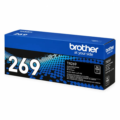 Brother TN269BK Black Toner Cartridge for HL-L3220CDW Series retail box showing compatibility details front right angle -tpstech.in