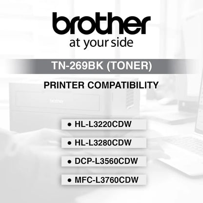 Brother TN269BK Black Toner Cartridge printer compatibility list including HL-L3220CDW HL-L3280CDW DCP-L3560CDW and MFC-L3760CDW -tpstech.in