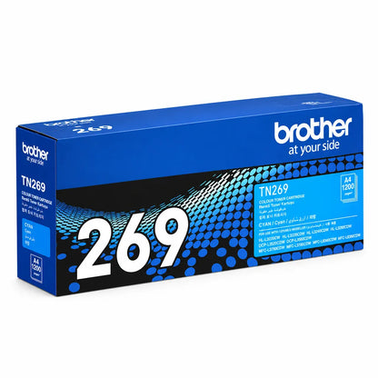 Brother TN269C Cyan Toner Cartridge 1200 Pages original packaging box front left perspective view -tpstech.in