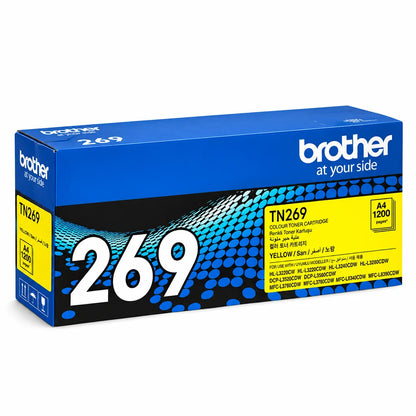 Brother TN269Y Yellow Standard Yield Toner Cartridge original box packaging front right perspective view -tpstech.in