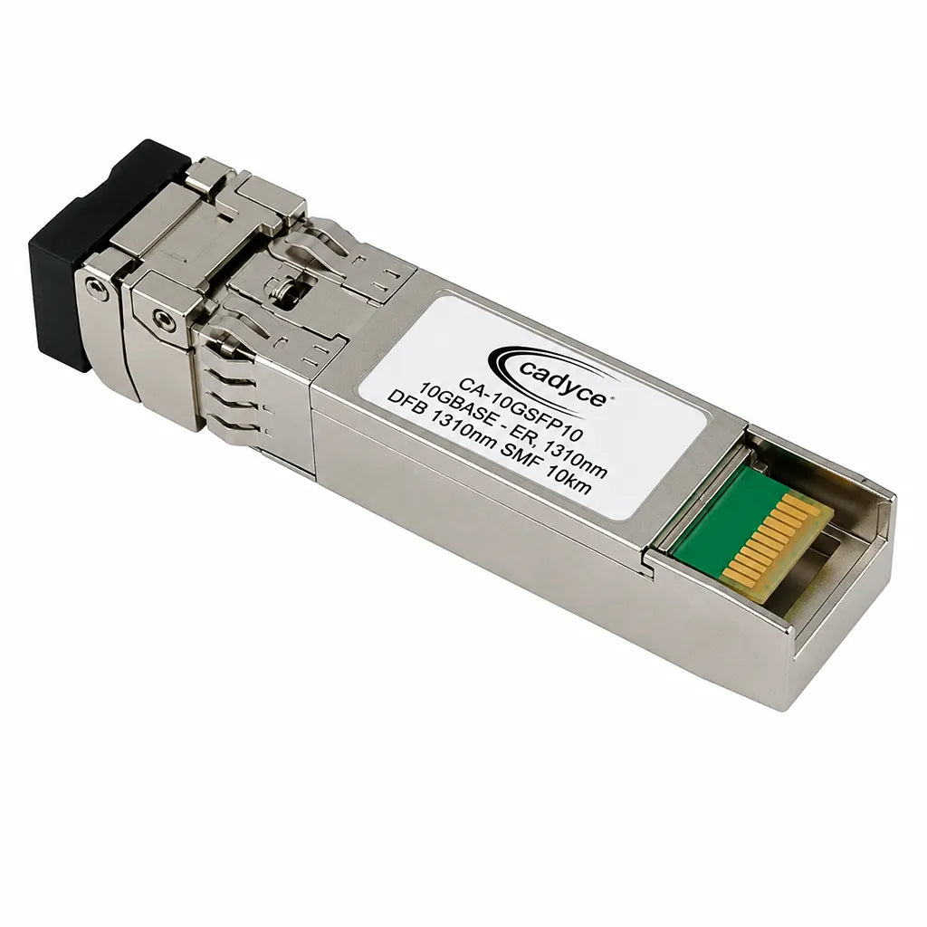 Front view of Cadyce CA-10GSFP10 Single Mode SFP+ 10GBASE-LR fiber module featuring 1310nm SMF 10km optical transceiver.