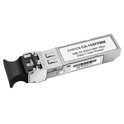 Cadyce CA-1GSFPMM Mini-GBIC SFP Fiber Module 1.25Gbps 850nm optical transceiver angled product view on white background.