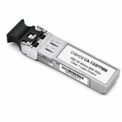 Top left angle view of Cadyce CA-1GSFPMM Mini-GBIC SFP Fiber Module 1.25Gbps 850nm fiber optic module.