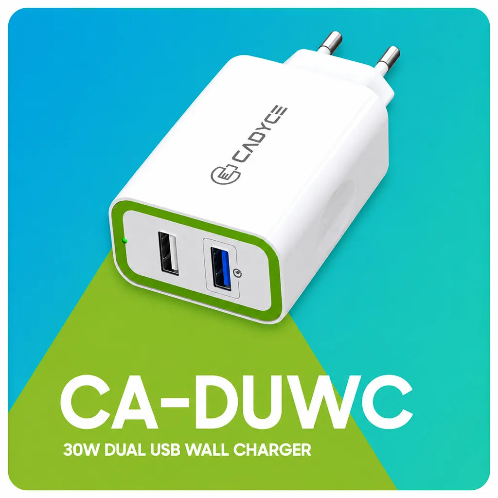 Cadyce CA-DUWC 30W Dual USB Wall Charger with Quick Charge 3.0 and Smart Charging product banner