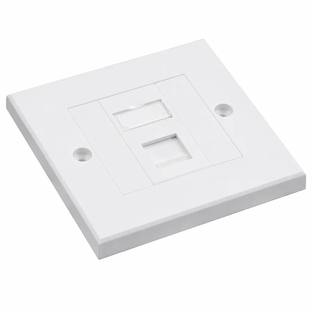 Cadyce CA-FCP1 Single Port CAT6 Faceplate front angle view with shuttered RJ45 port for T568A/T568B UTP network cabling.