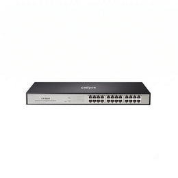 Front view of Cadyce CA-GS24 24-Port Gigabit Ethernet Switch with 24 Gigabit LAN ports, LED status indicators, and 48Gbps switching capacity.