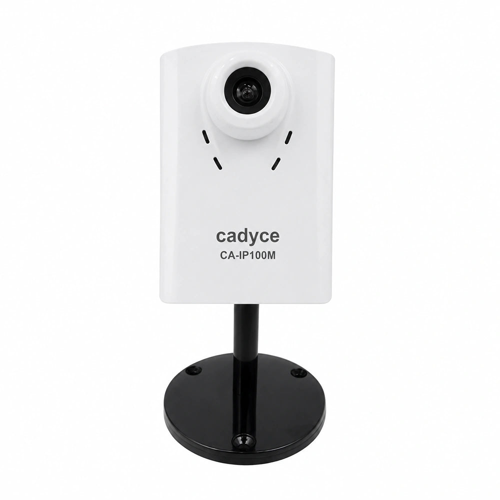 Cadyce CA-IP100M 1MP 1280x720 HD Internet Camera with Two-Way Audio front view on stand with white background -tpstech.in