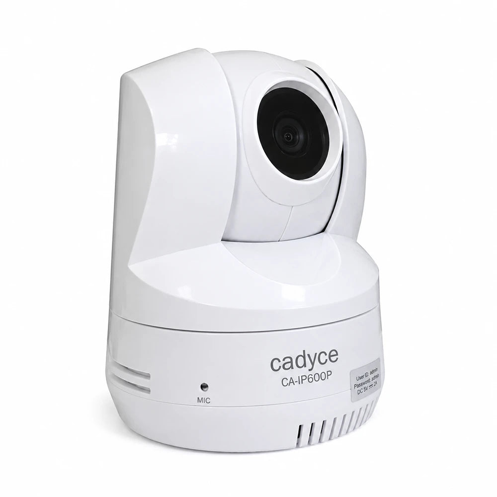 Left angle view of Cadyce CA-IP600P PoE PTZ Day/Night Internet Camera with 2-Way Audio on white background -tpstech.in