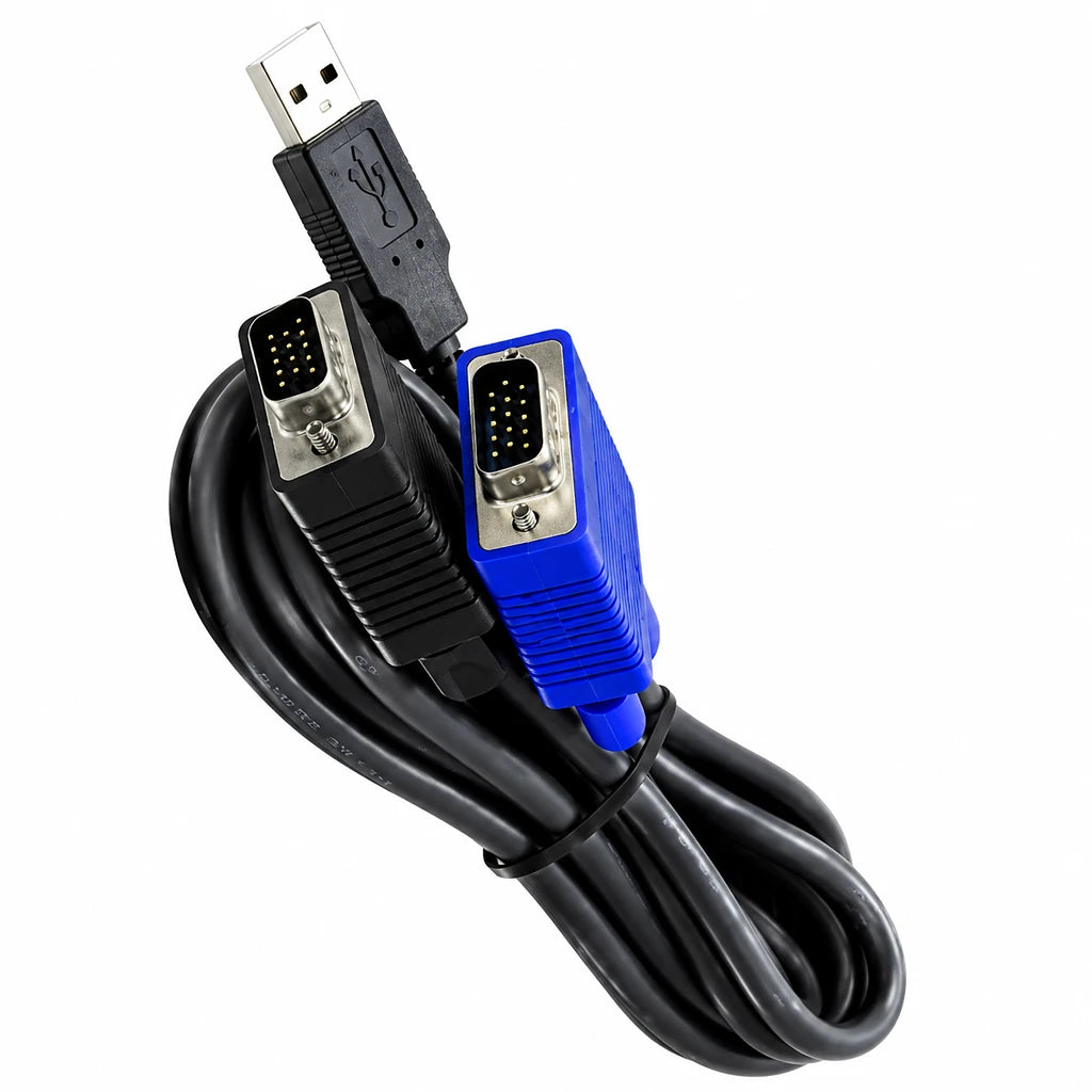 Top view of Cadyce CA-KC300 3M USB KVM Cable featuring VGA HDB 15-Pin and USB Type-A connectors -tpstech.in