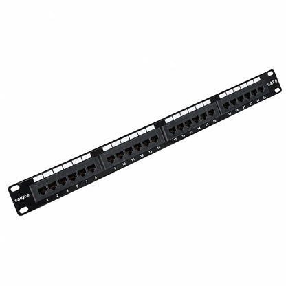 Cadyce CA-PC624 24-Port CAT6 Patch Panel compatible with CAT5/CAT6 shown in an angled front view for structured network rack installations -tpstech.in