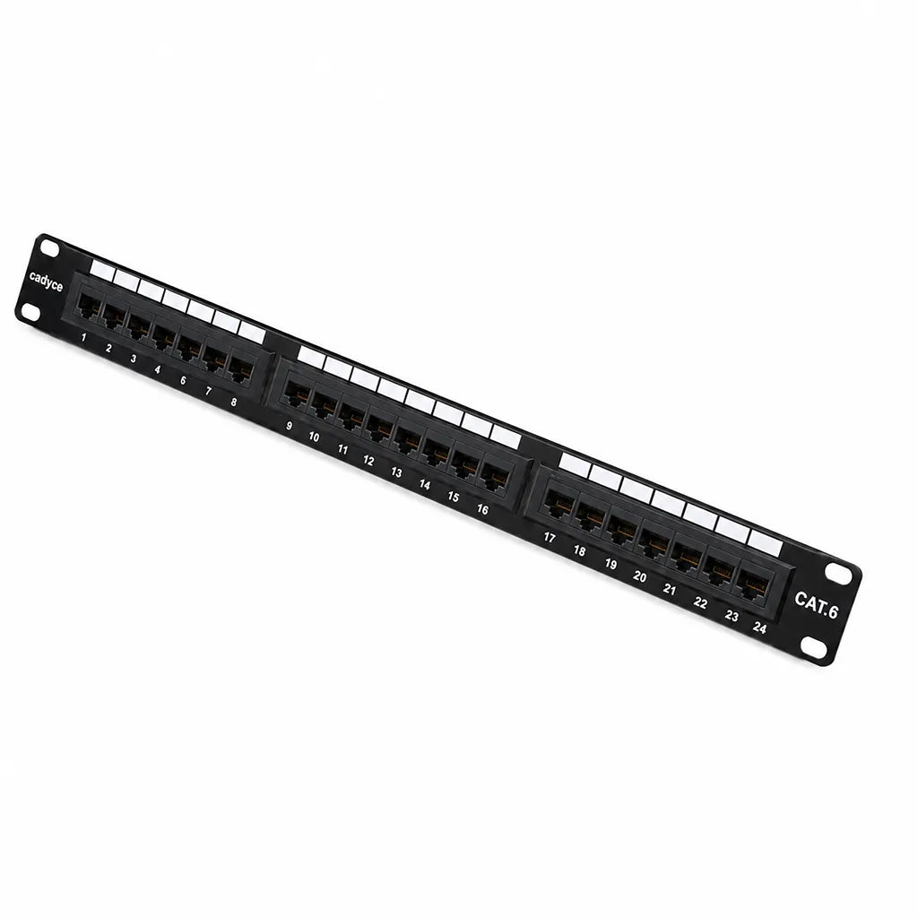 Opposite angle view of Cadyce CA-PC624 24-Port CAT6 Patch Panel compatible with CAT5/CAT6 designed for professional rack-mounted networking -tpstech.in