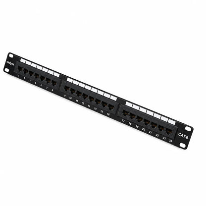Opposite angle view of Cadyce CA-PC624 24-Port CAT6 Patch Panel compatible with CAT5/CAT6 designed for professional rack-mounted networking -tpstech.in