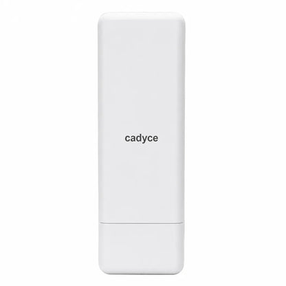 Front view of Cadyce CA-RAPO150 150Mbps Wireless N Outdoor AP Router with PoE and 12dBi Antenna on white background.