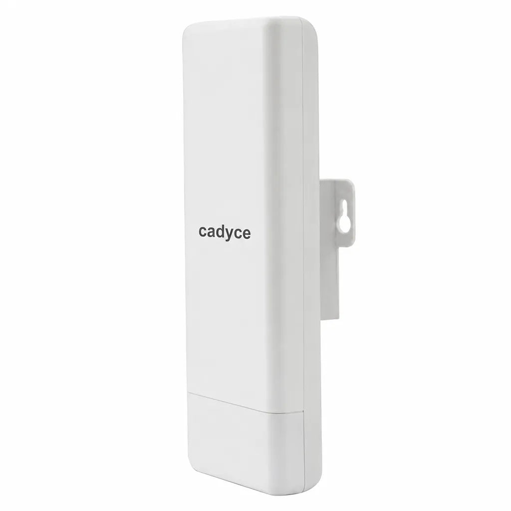 Cadyce CA-RAPO150 150Mbps Wireless N Outdoor AP Router with PoE and 12dBi Antenna right angle view on white background.