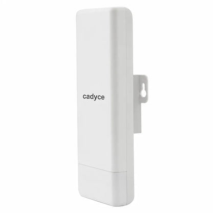 Cadyce CA-RAPO150 150Mbps Wireless N Outdoor AP Router with PoE and 12dBi Antenna right angle view on white background.