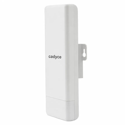 Cadyce CA-RAPO150 150Mbps Wireless N Outdoor AP Router with PoE and 12dBi Antenna right angle view on white background.