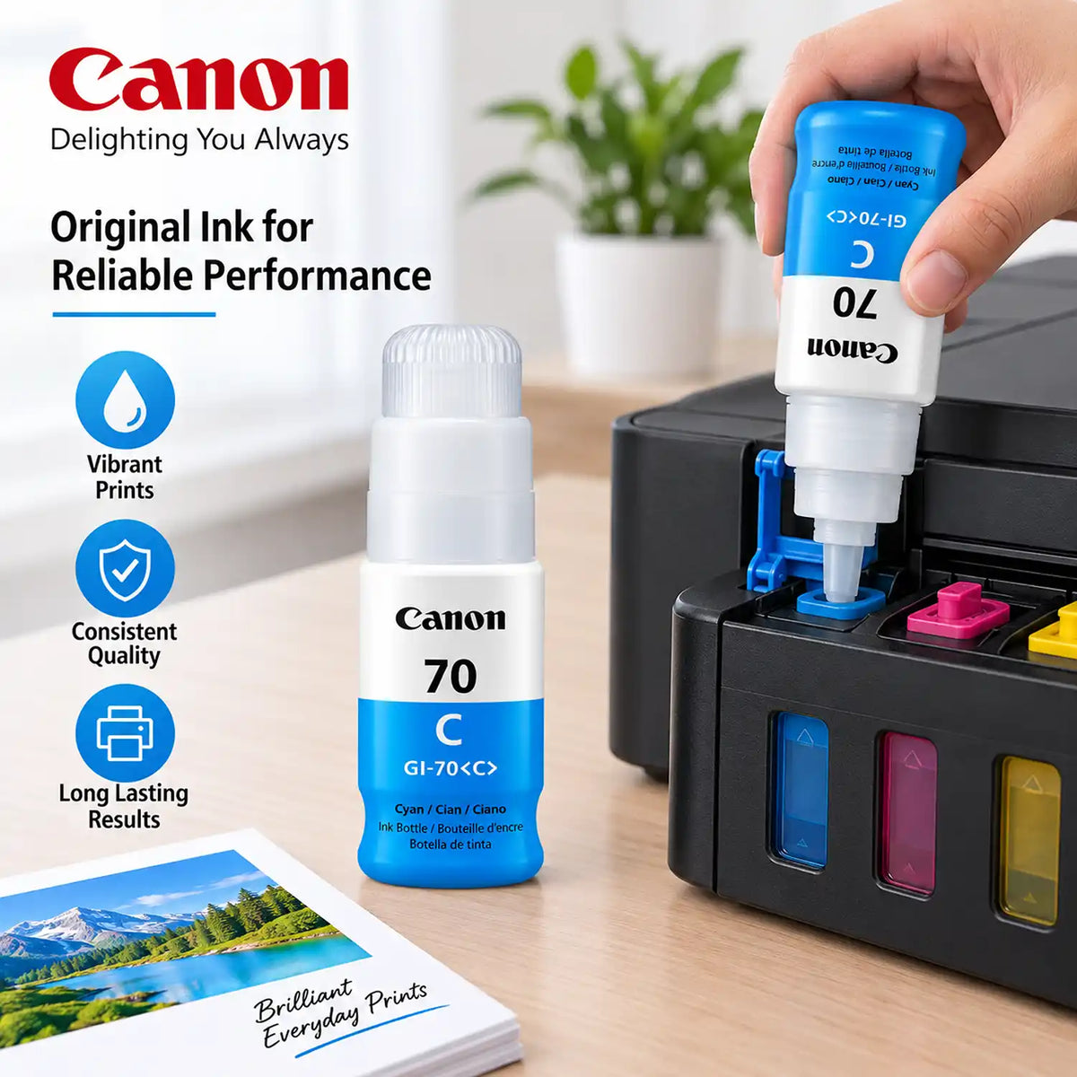 Refilling Canon PIXMA Printer Tank with Canon GI-70 Cyan Original Ink Bottle -tpstech.in