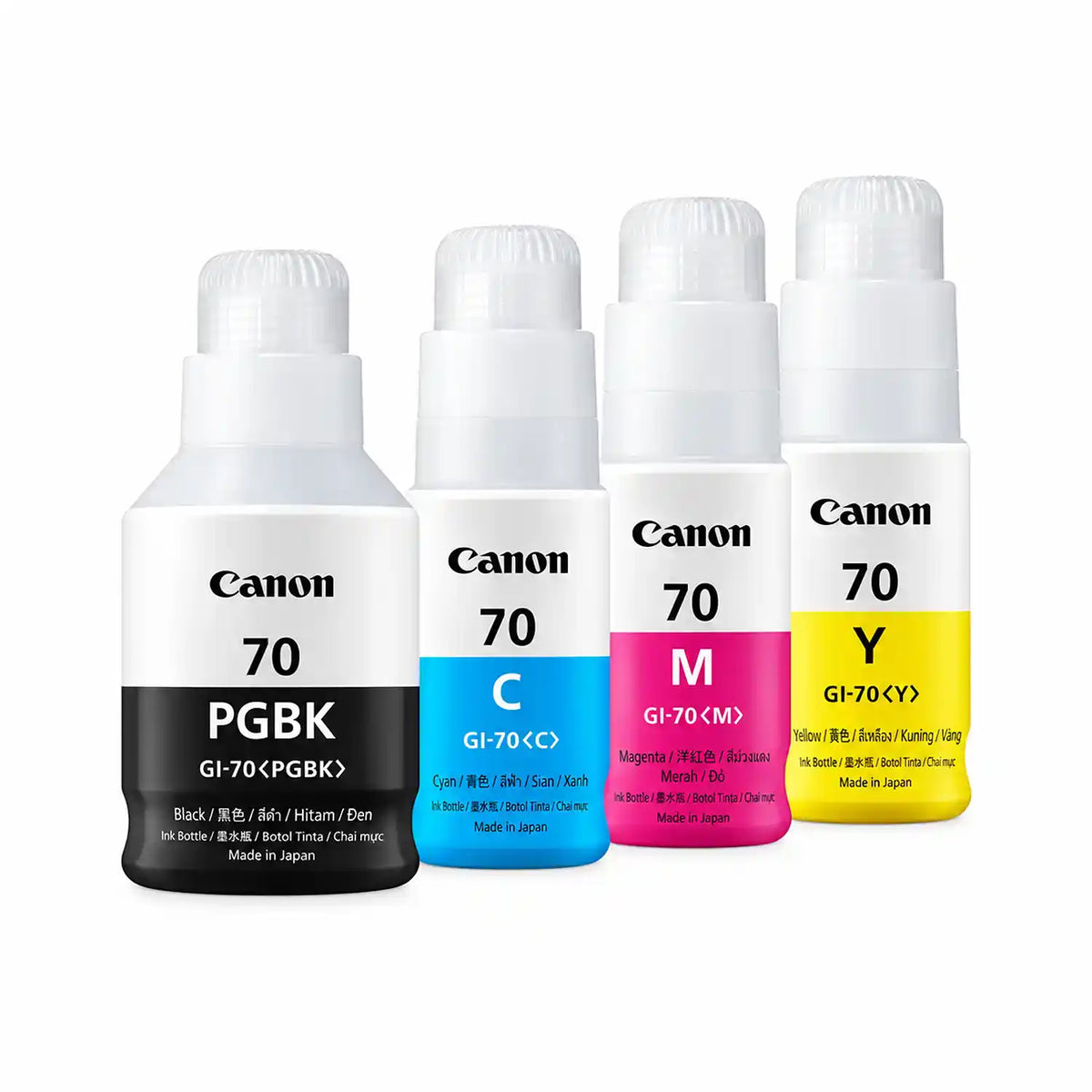 Canon GI-70 Original Ink Bottle Bundle Black 170ml with Cyan Magenta and Yellow 70ml Bottles -tpstech.in