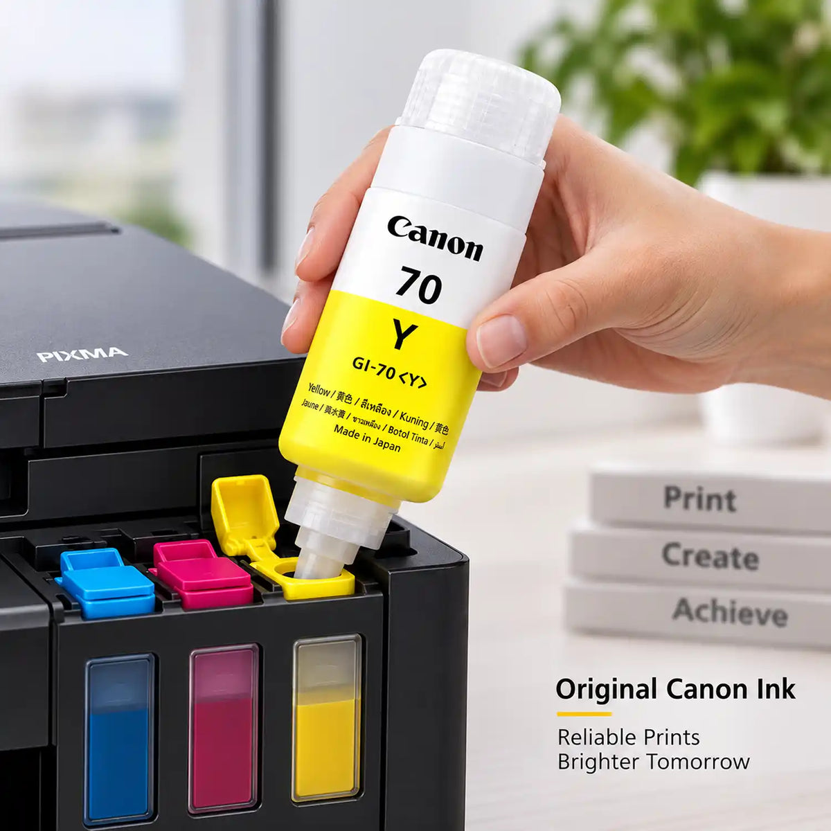 Refilling Yellow Tank of Canon PIXMA Printer with Canon GI-70 Yellow Original Ink Bottle -tpstech.in