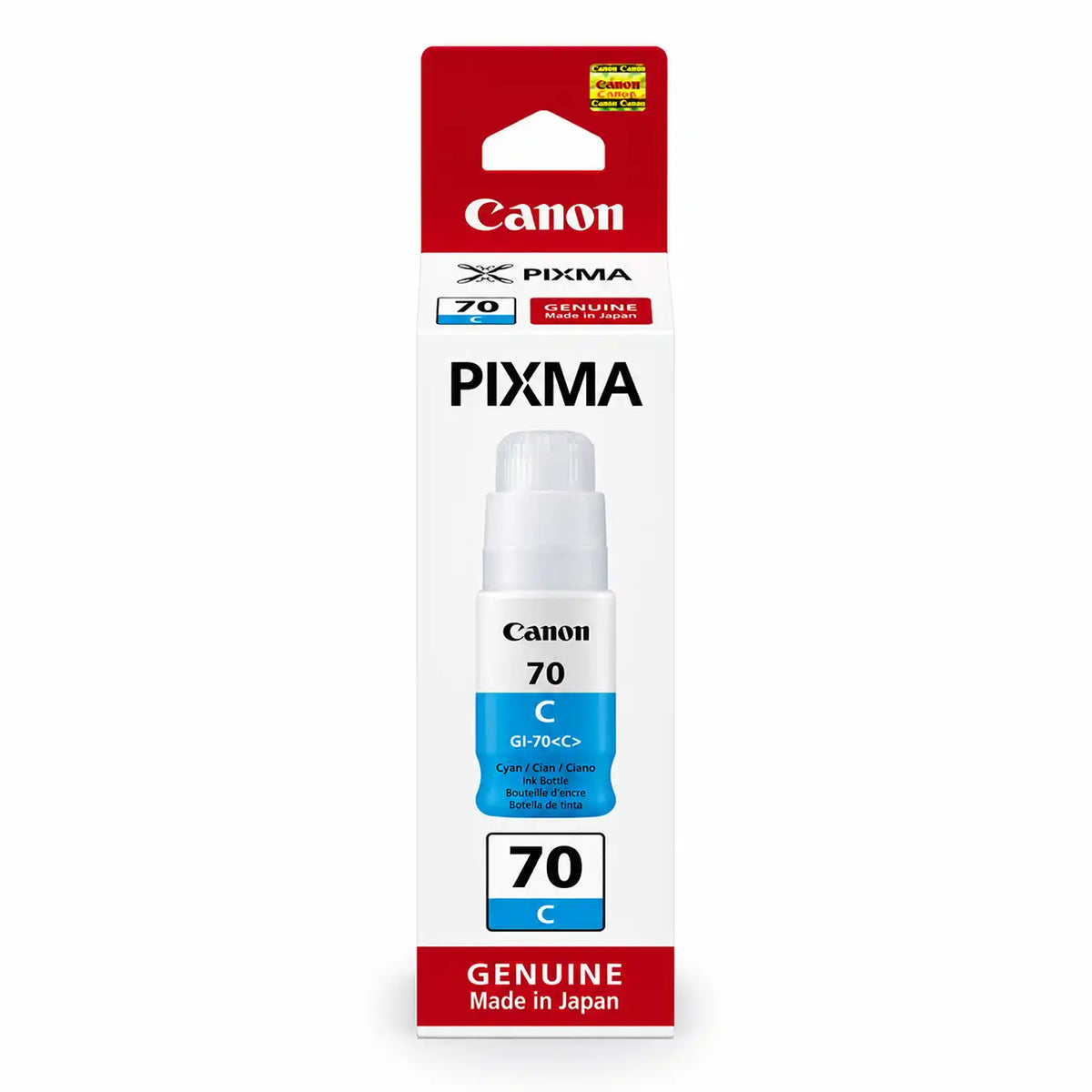 Front View of Canon GI-70 Cyan Original Ink Bottle Retail Packaging Box -tpstech.in