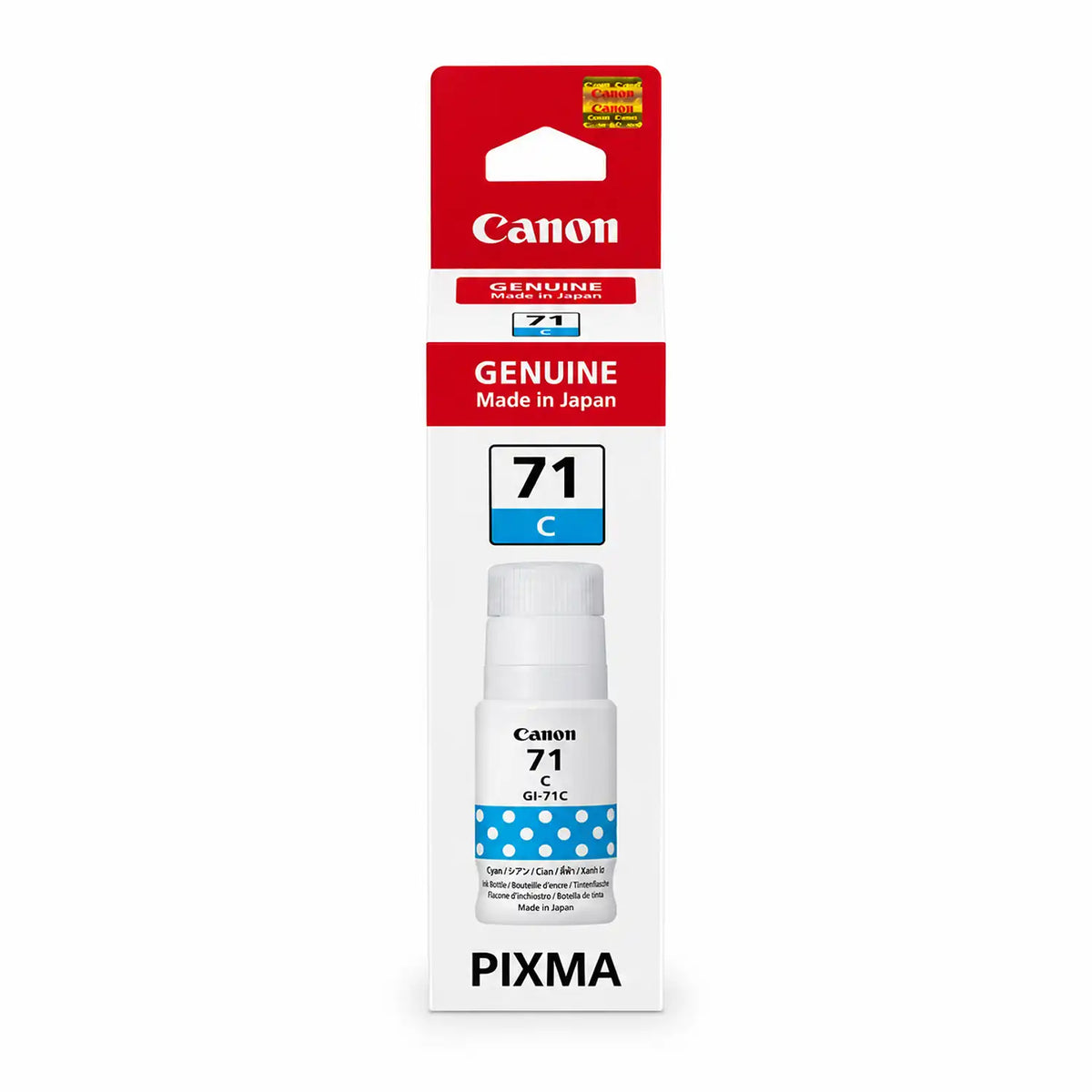 Front View of Canon GI-71C Genuine Cyan Ink Bottle Packaging Box -tpstech.in