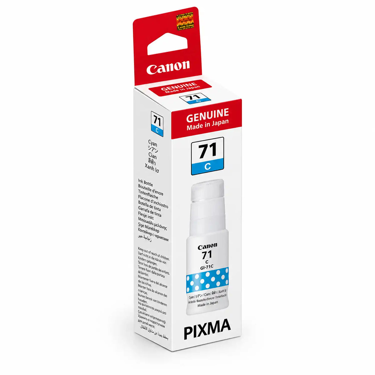 Canon GI-71C Cyan Original Ink Bottle Box Side Angle View -tpstech.in