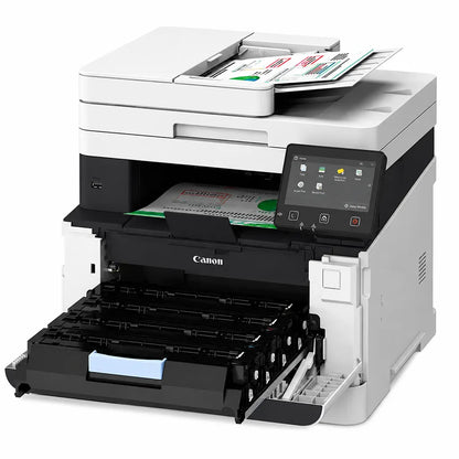 Canon imageCLASS MF643Cdw colour laser multifunction printer showing front toner and paper tray area -tpstech.in