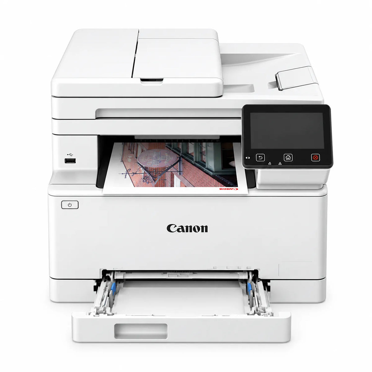 Canon imageCLASS MF664Cdw Colour Laser Multifunction Printer front view with extended lower paper cassette tray -tpstech.in