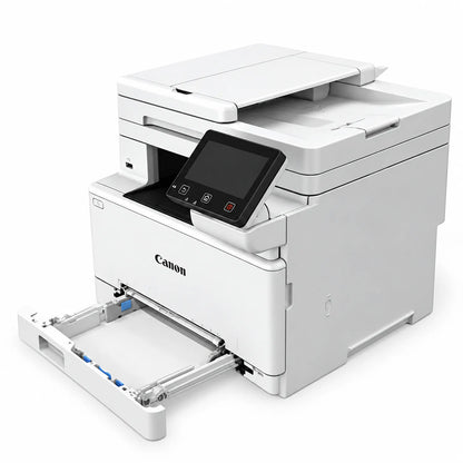 Canon imageCLASS MF664Cdw Colour Laser Multifunction Printer side angle view displaying open paper feeder cassette -tpstech.in