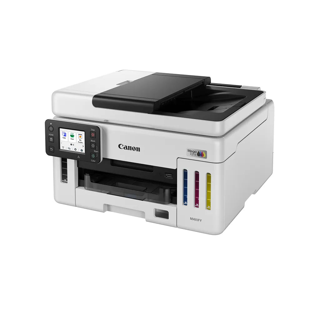 Canon MAXIFY GX6170 multifunction ink tank printer front angle view with MegaTank ink reservoirs -tpstech.in