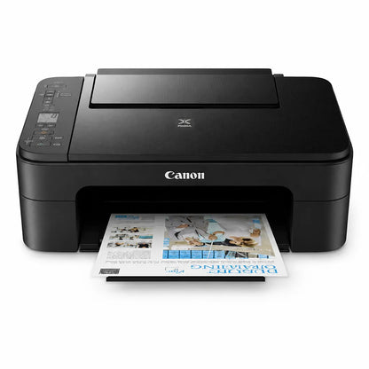 Canon PIXMA E3370 color inkjet printer printing a document from front view -tpstech.in