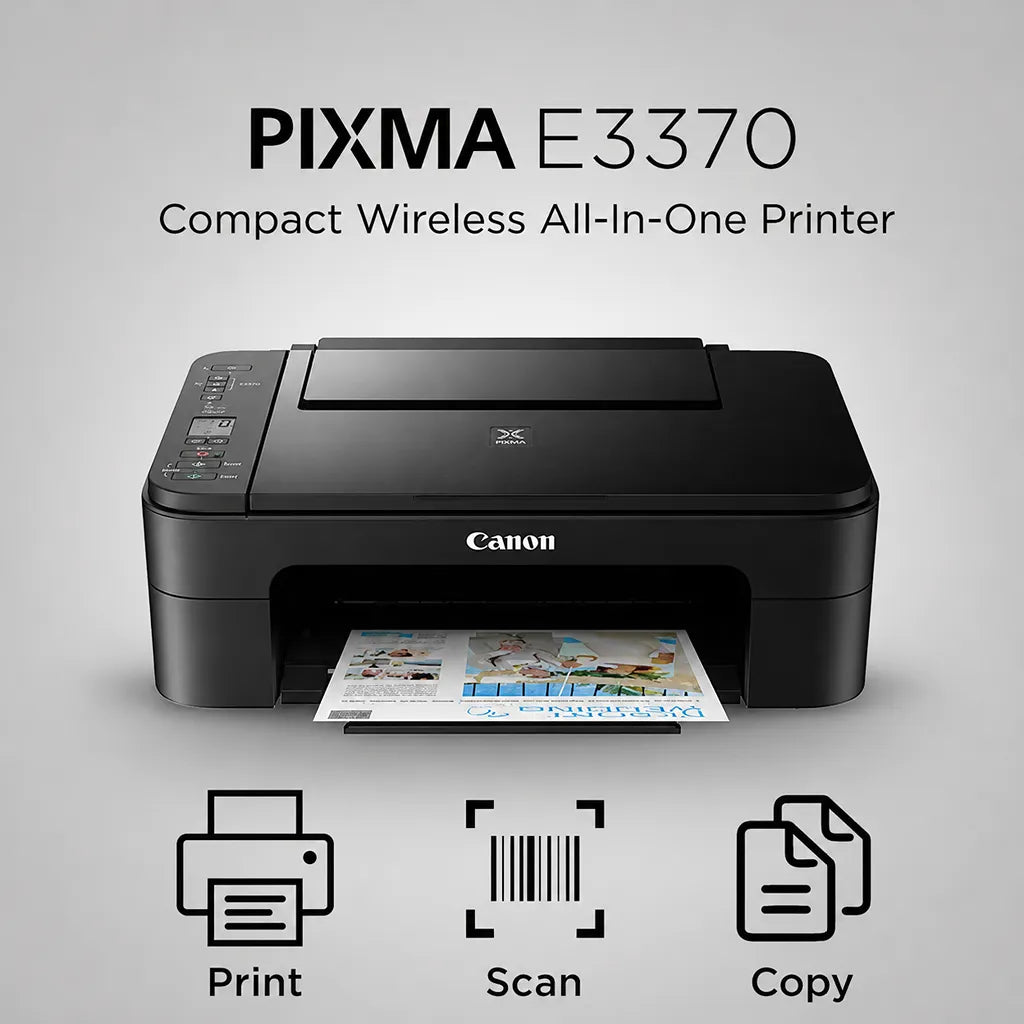 Canon PIXMA E3370 wireless all-in-one printer with print scan and copy functions -tpstech.in